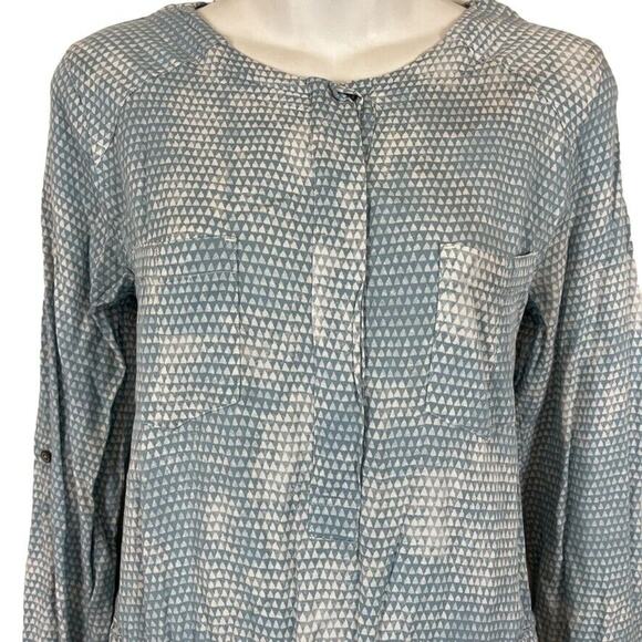 Lou & Grey Womens Blue Button Down Drawstring Waist Roll Tab Sleeve Dress Small - Picture 7 of 14